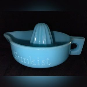 RARE McKee Glass Co.  CHALAINE BLUE MILK GLASS SUNKIST JUICE REAMER - 1930’s